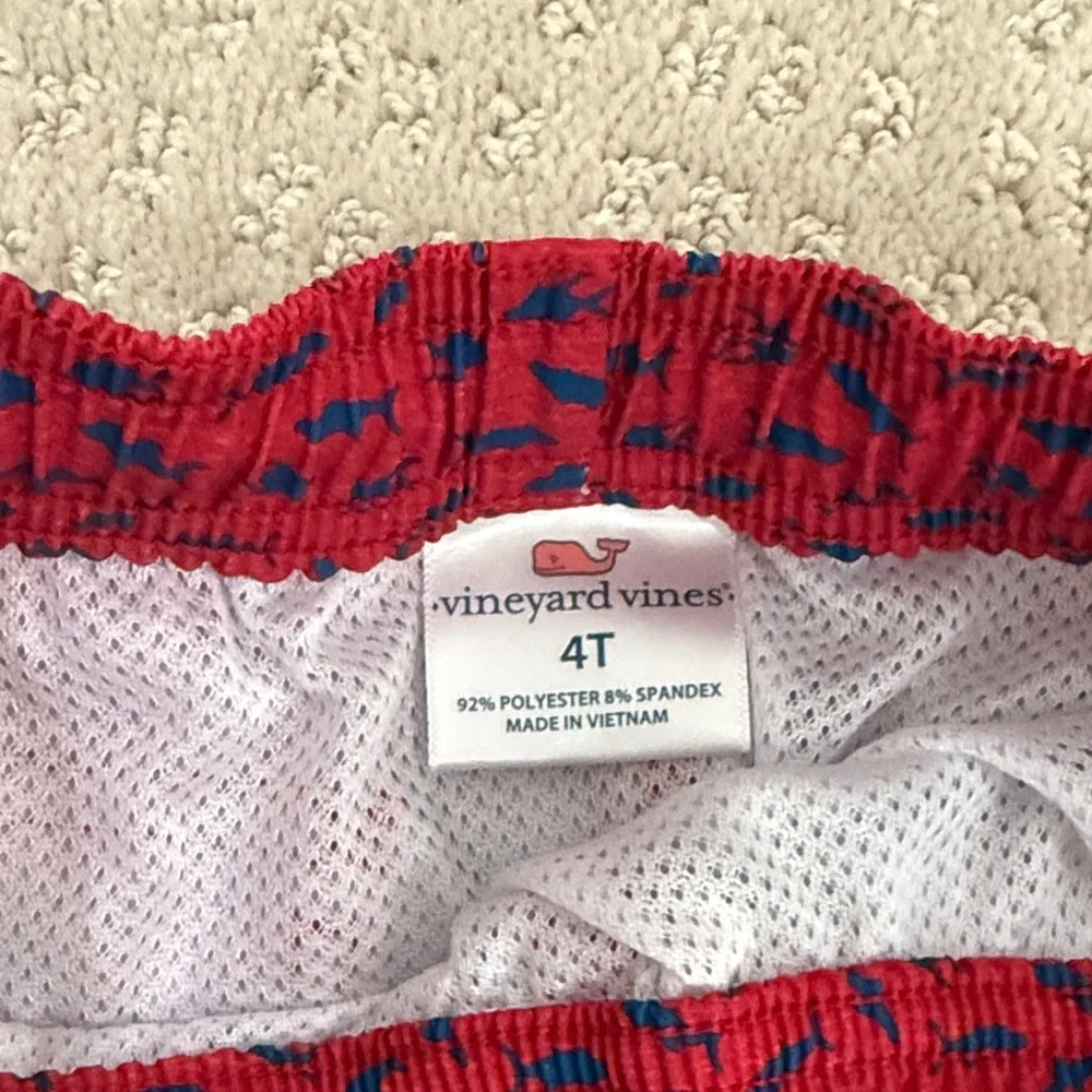 Vineyard Vines Red Swim Shorts with Blue Fish Print